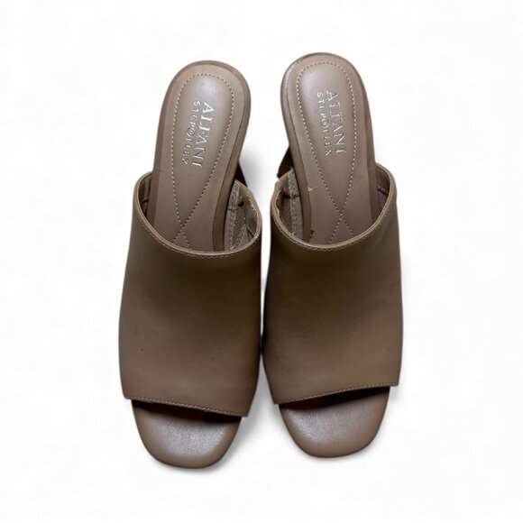 Alfani Step N Flex Nude Leather Mules 8M Geometric Sphere Block Heel Slip On - Picture 3 of 6